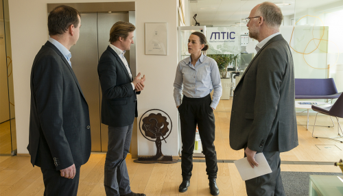 The Danish Minister for the Environment with CTO Mikkel Holmen Andersen, former CEO Kjær Andreasen from Unisense Environment, and former CEO Christian Buur from Unisense