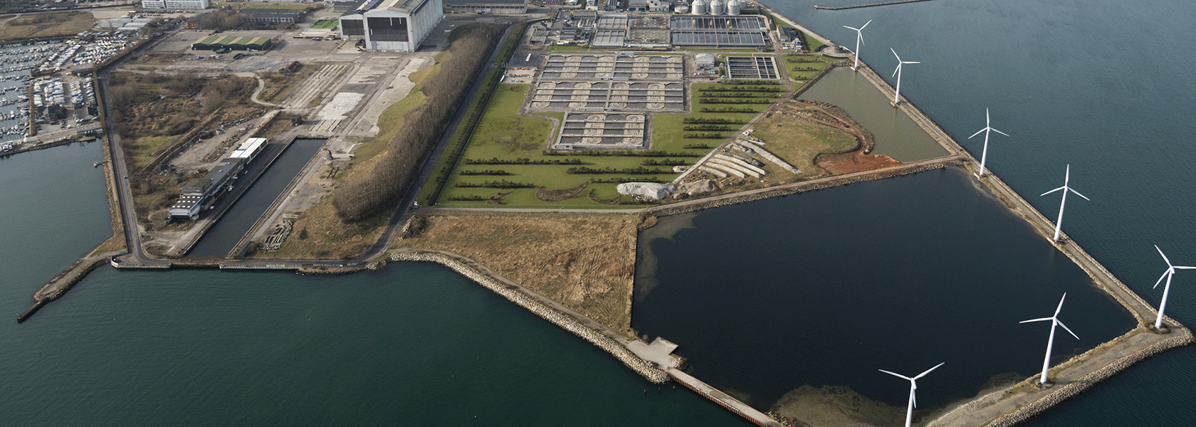 Aerial view of Lynetten WWTP by BIOFOS